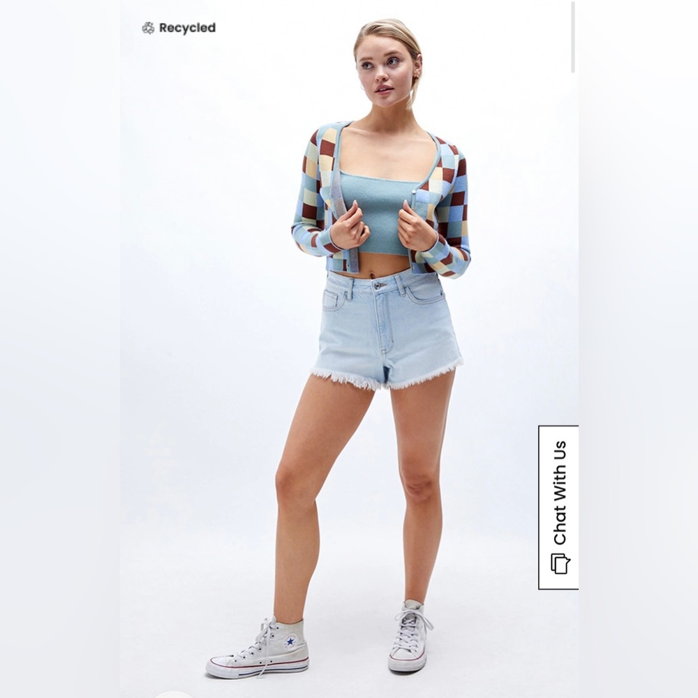 NWT Pacsun Eco Light Blue High Waisted Denim Festival Shorts - 28, Medium Indigo
